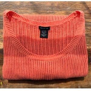 Y2K‎ VTG Calvin Klein Jeans Sweater Open Knit Mesh Pullover Orange Beach